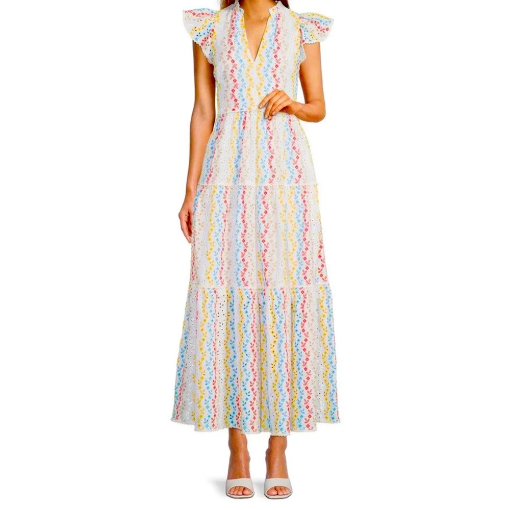 ANTONIO MELANI x KIMBERLY WHITMAN EYELET DRESS 100% COTTON FLORAL WHITE SIZE 4